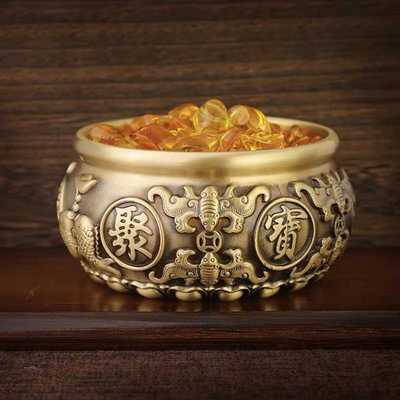 新款直销黄铜聚宝盆摆件全铜实心加厚铜盆五福家居客厅装饰工艺品
