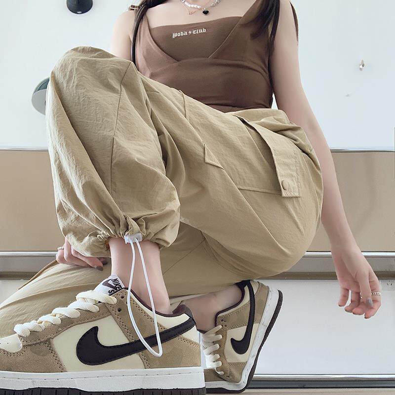 韩国美式工装裤女夏季薄款高腰休闲防晒裤阔腿裤小个子速干运动裤