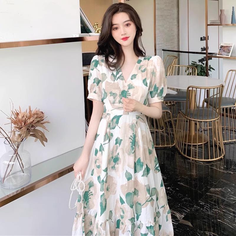 欧洲站2025夏装新款碎花桔梗裙惊艳绝美长裙气质名媛超仙的连衣裙