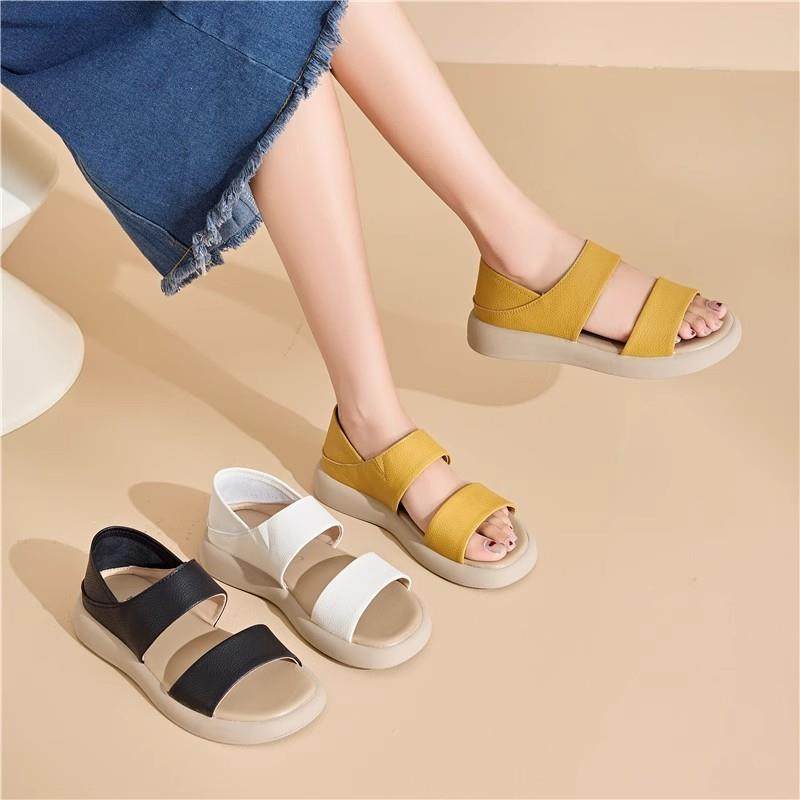 真皮软底罗马凉鞋女款2025夏季新款复古包跟防滑平底凉鞋百搭拖鞋