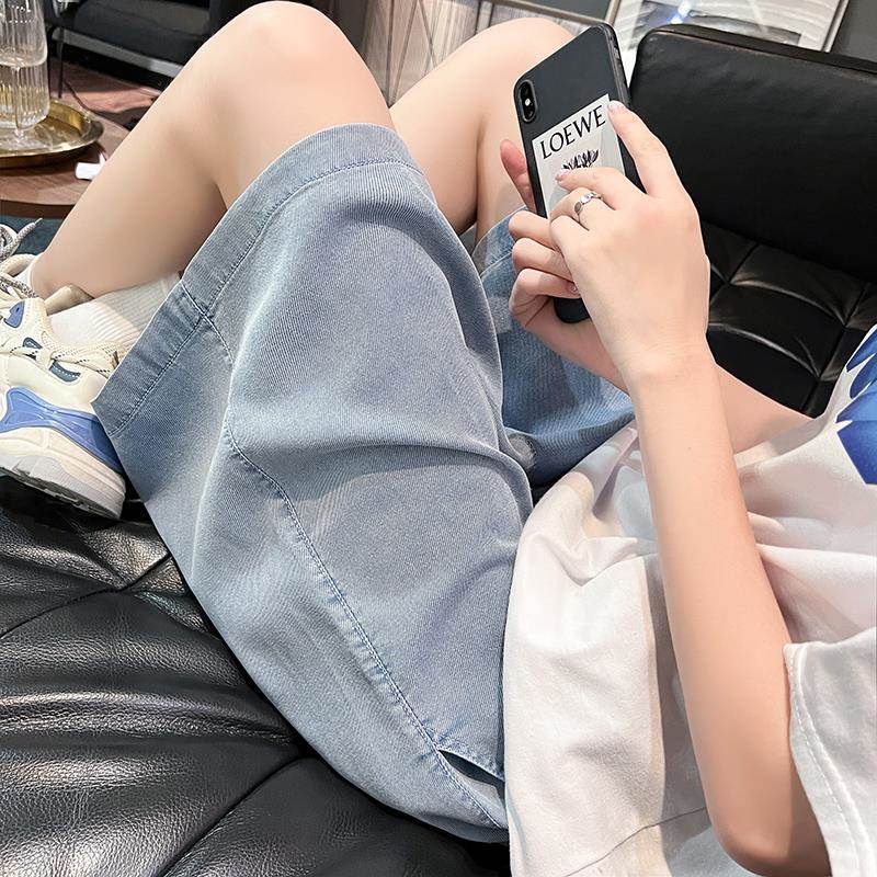 韩国天丝牛仔短裤女夏季薄款2025新款高腰垂感五分裤显瘦阔腿裤子
