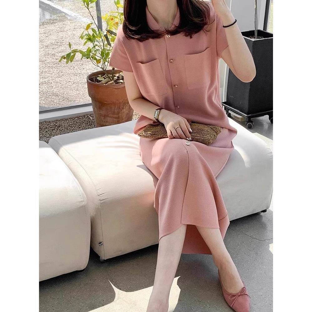欧洲站2025夏季新款法式粉色长款连衣裙女神范高端精致小香风裙子