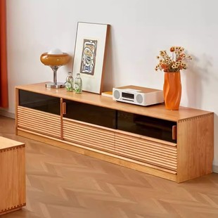 北欧全实木电视柜樱桃木现代简约复古玻璃储物柜客厅小户型影音柜