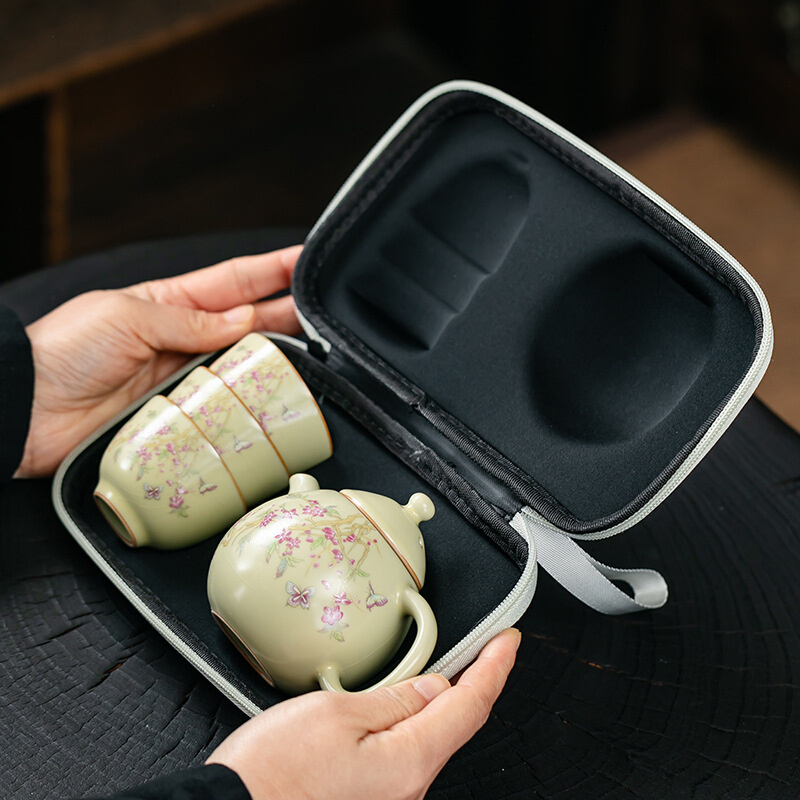 汝窑一壶三杯户外露营旅行茶具套装便携式包茶壶茶杯一人用快客杯