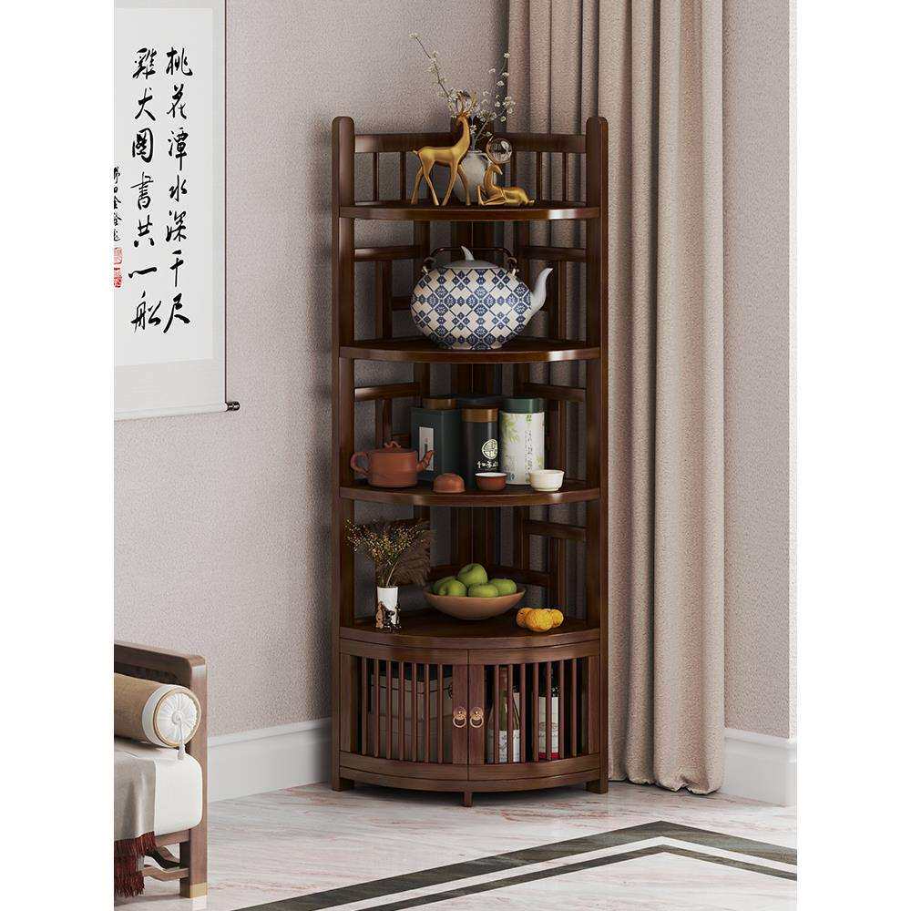 转角柜角落置物架新中式实木家用客厅多层三角柜落地拐角收纳架子