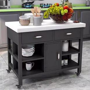创意大理石移动储物餐边柜铁艺中岛台厨房餐桌子开放式橱柜料理台