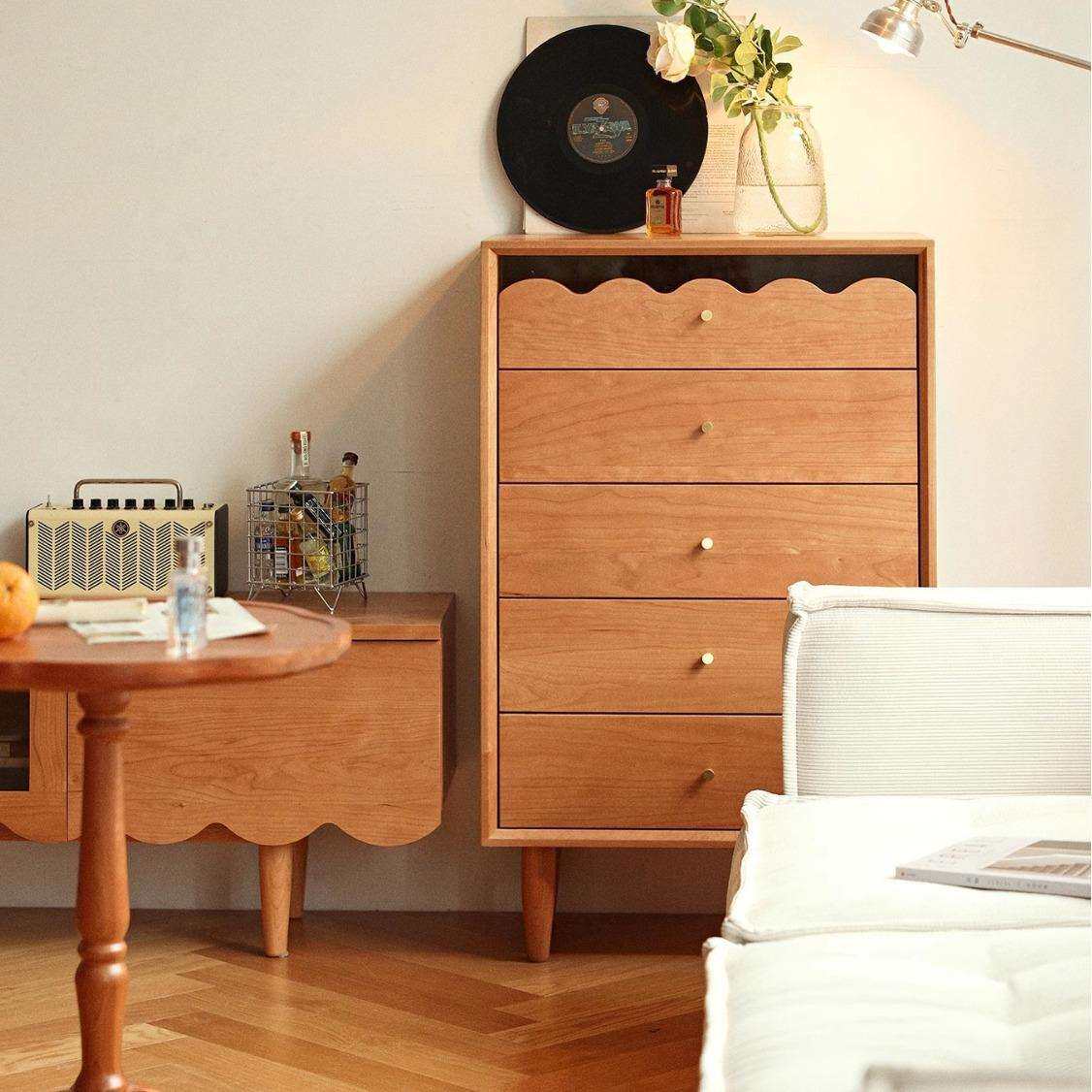 现代简约樱桃木五斗柜全实木黑胡桃木沙发边柜客厅多功能电视边柜