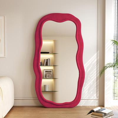 红色复古波浪全身镜简约落地镜异形穿衣镜客厅卧室多巴胺艺术镜子