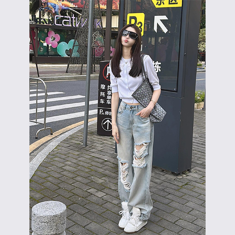 夏装搭配一整套炸街减龄时尚牛仔阔腿裤时髦洋气套装2024新款女装