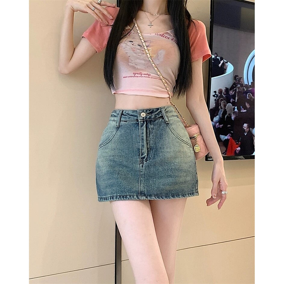 浅蓝色牛仔半身裙女2024夏季新款小个子防走光裙裤包臀辣妹短裙