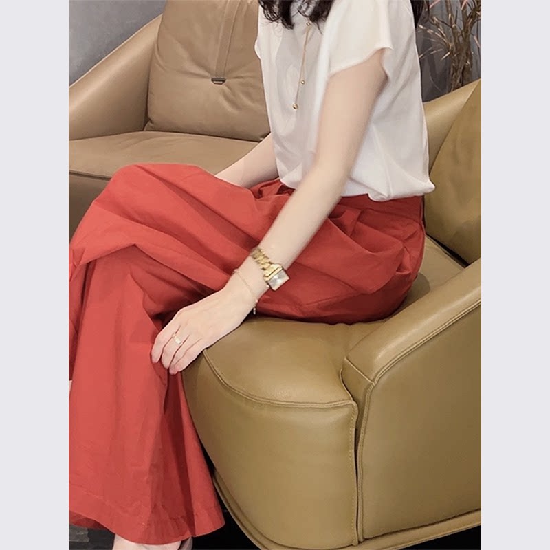 小个子红色高腰宽松直筒阔腿裤长裤女装2024新款夏季薄款时尚洋气