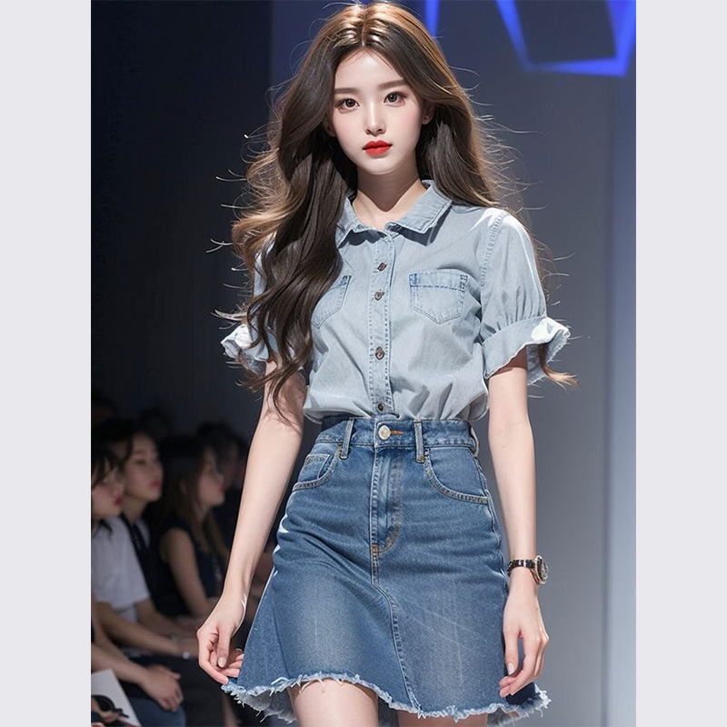 夏装搭配一整套时尚牛仔衬衫连衣裙子套装轻奢高级感2024新款女装