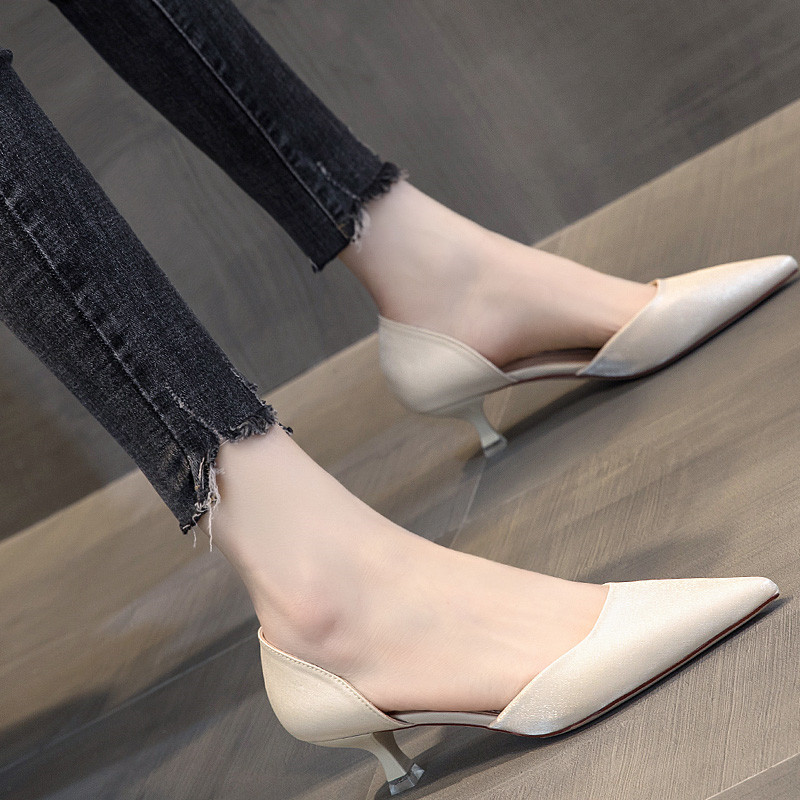 潮牌高跟鞋细跟2025夏季韩版新款百搭尖头低跟中空气质凉鞋女单鞋