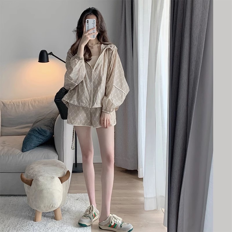 欧洲站防晒衣休闲时尚套装女夏季2025年新款长袖短裤运动服两件套
