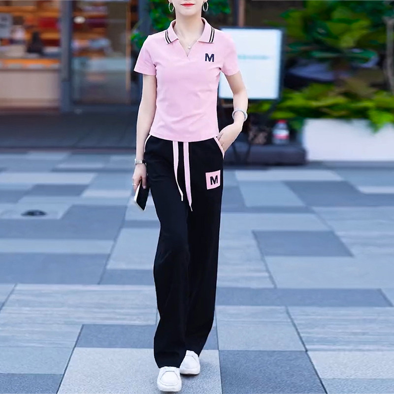 欧洲站休闲运动套装女2025年新款时尚洋气夏潮牌polo领短袖两件套