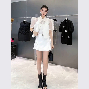 搭配一整套时尚 高端白色衬衫 夏装 名媛女装 连衣裙防晒套装 2024新款