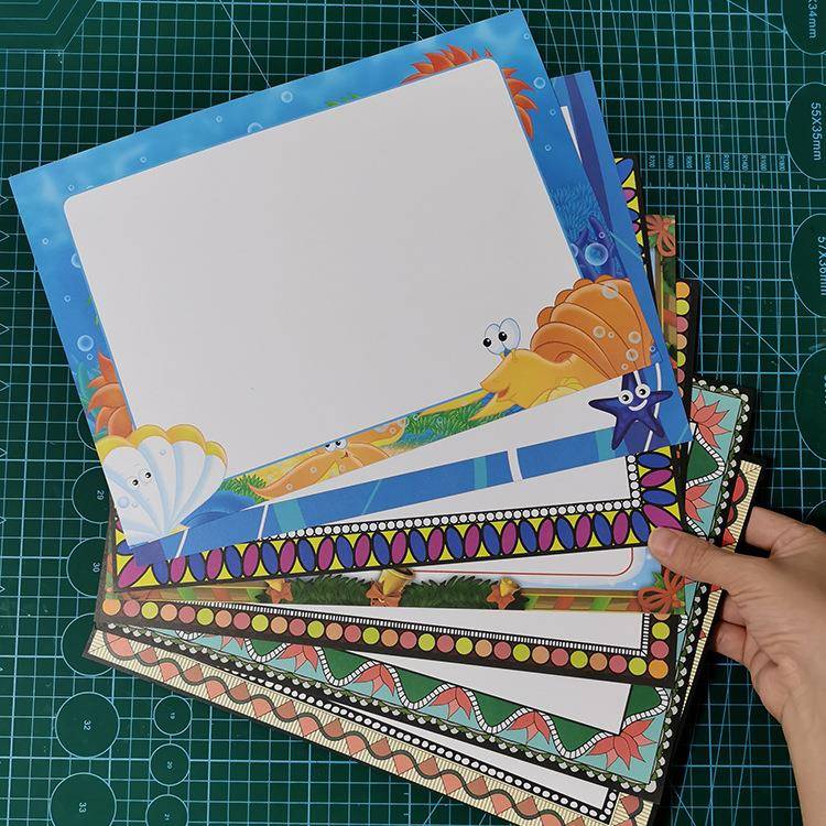 新款画室幼儿园美术A4画画纸卡通纸边框纸创意卡纸铅画纸200克