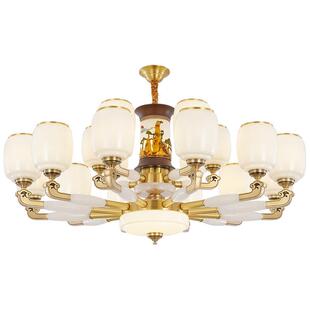 新中式全铜吊灯客厅灯高端大气别墅自建房实木餐厅灯卧室中山灯具