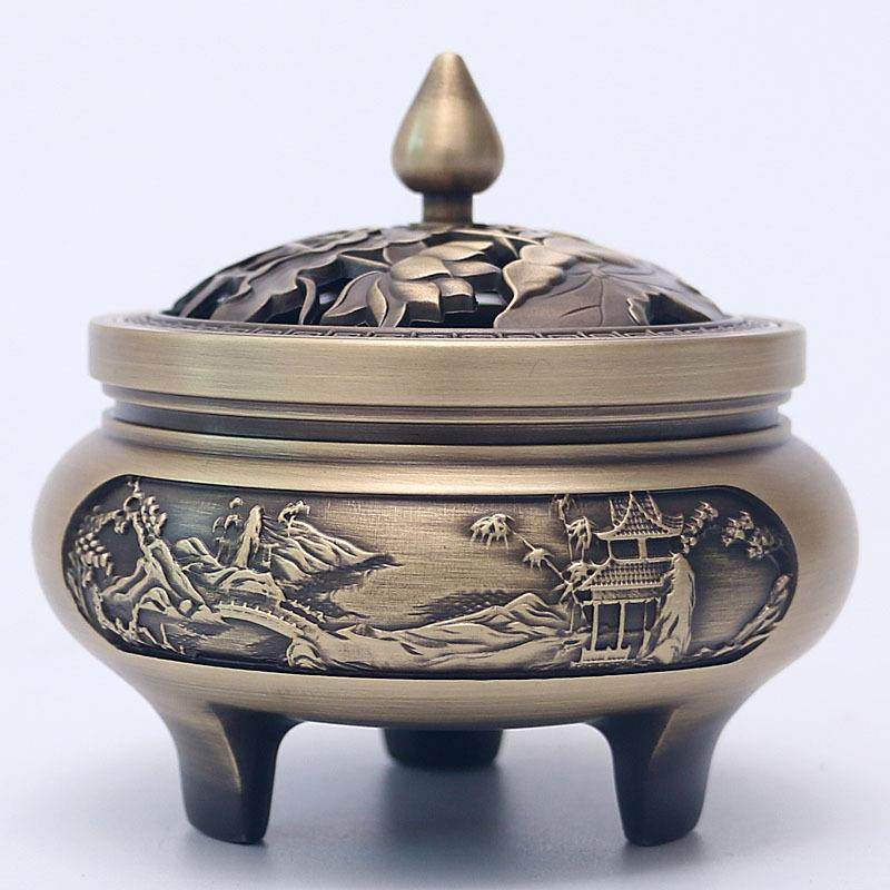 铜香炉三足雕花盘香炉全铜熏香炉家用禅意沉檀香炉仿古田园香薰炉,餐饮具,茶道/香炉,淘宝优惠券,粉丝福利购,淘宝优惠卷