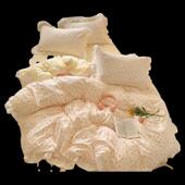 新款 印花三件套床上用品 水洗棉被套四件套床单款 法式 浪漫风花边款