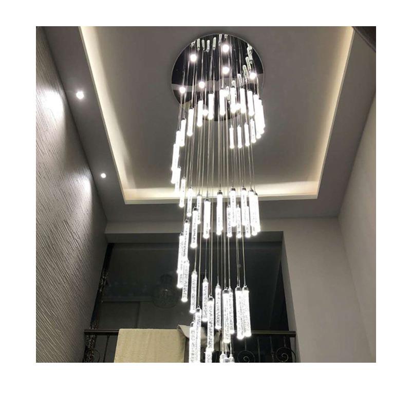 别墅梯吊灯中转空晶楼梯间旋水灯现代超长复楼式楼梯灯长吊灯