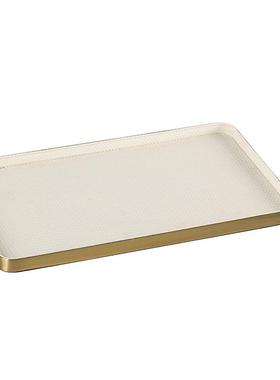 轻奢意式皮革托盘摆件样板房售楼处创意不规则长方形收纳盘装饰品