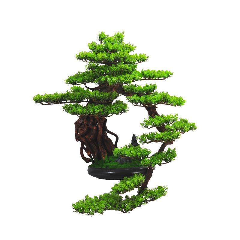 仿真迎客松罗汉松新中式松树盆景售楼处酒店景观绿植假树造景摆件
