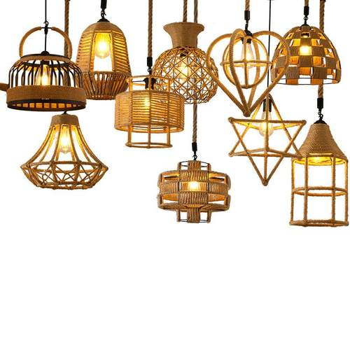 中式吊灯餐饮日式民宿卧室复古禅意饭店火锅麻绳铁艺灯罩灯具