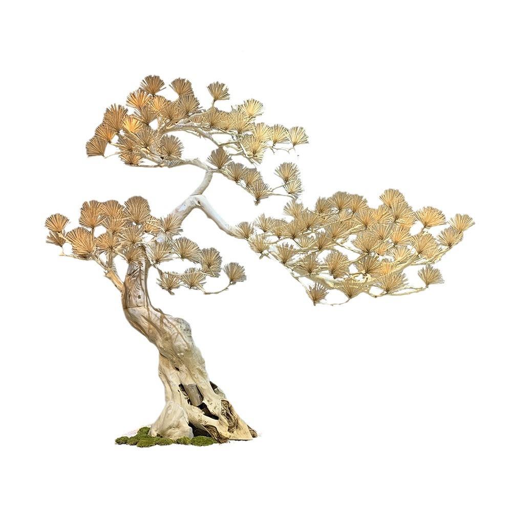 真松树大型仿室内装迎客摆件实木雕松刻假树16556盆景中式枯饰山