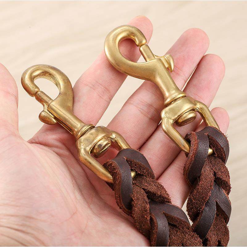 牛皮牵引绳一拖二双头头层牛皮牵引绳两条狗绳子皮条铜扣宠物用品