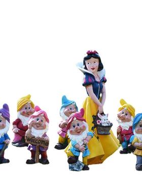 园林景观雕塑幼儿园装饰品商场美陈玻璃钢白雪公主小矮人卡通摆件