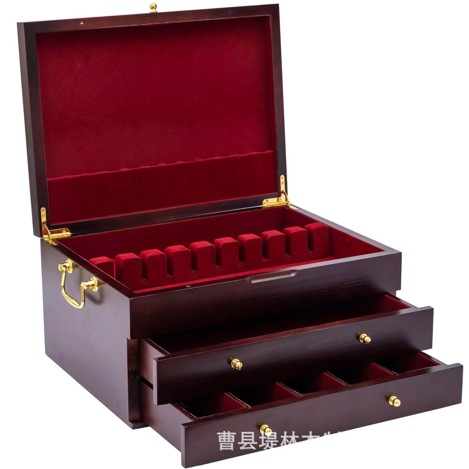木制银器盒三层木制餐具存储箱抽屉式木制银器收纳箱木制餐具盒
