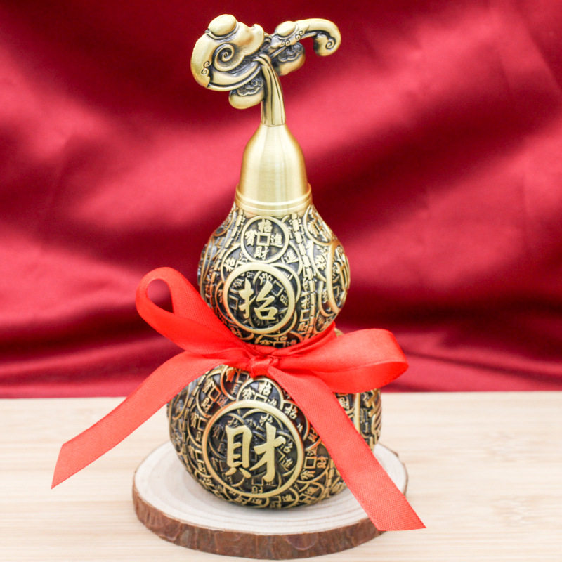 黄铜复古钱币葫芦摆件招财葫芦吉祥桌面开口葫芦办公室摆件工艺品