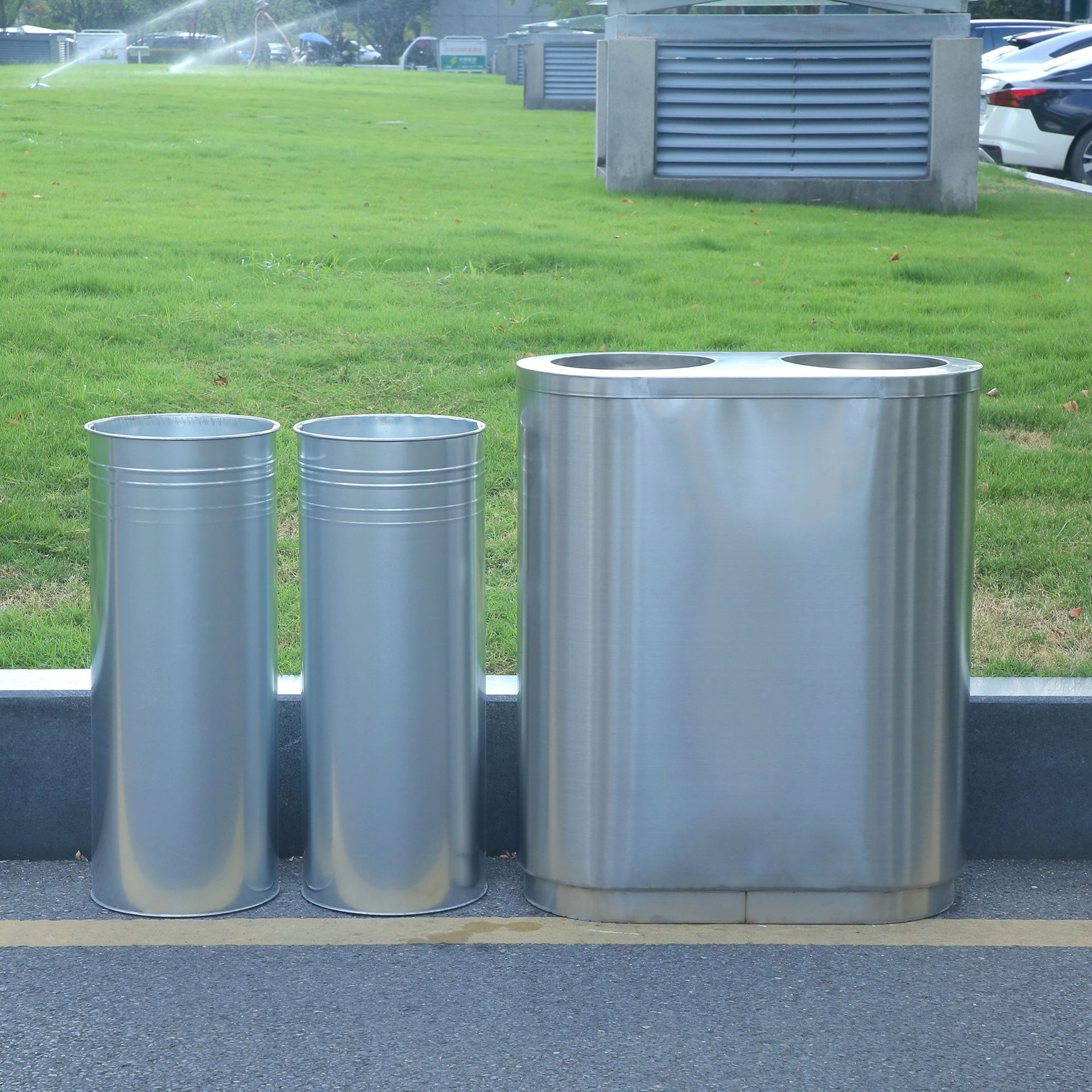 户外双桶不锈钢垃圾桶商用无盖公共场所环保环卫垃圾桶