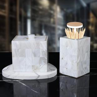 轻奢风牙签筒高档牙签盒按压式 酒店家用客厅创意牙签棉签盒收纳盒