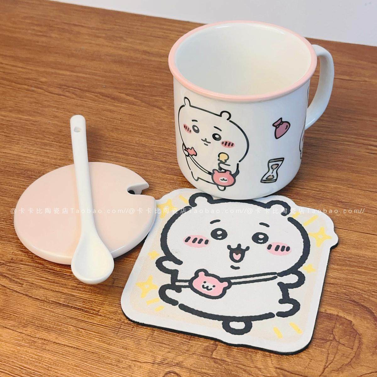 卡卡比可爱卡通水杯陶瓷早餐杯子礼物马克杯耐高温带盖子勺