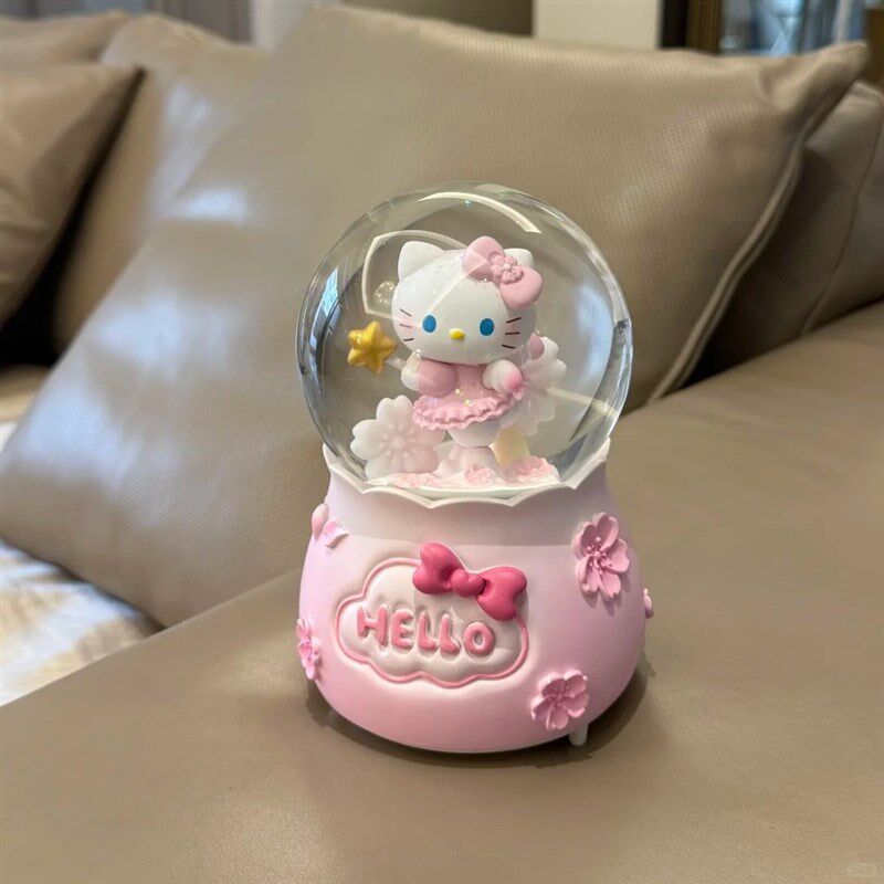 可爱KT猫咪雪花八音盒音乐盒水晶球摆件送女友小女孩儿童生日礼物