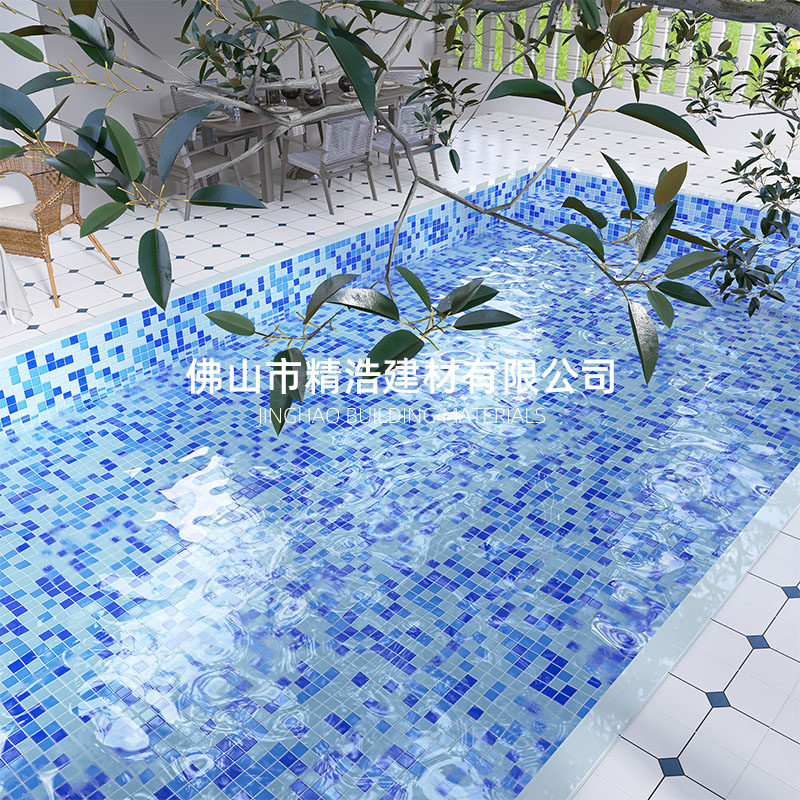 游泳池水晶玻璃马赛克瓷砖蓝色水鱼池浴池温泉专用卫生间渐变墙砖