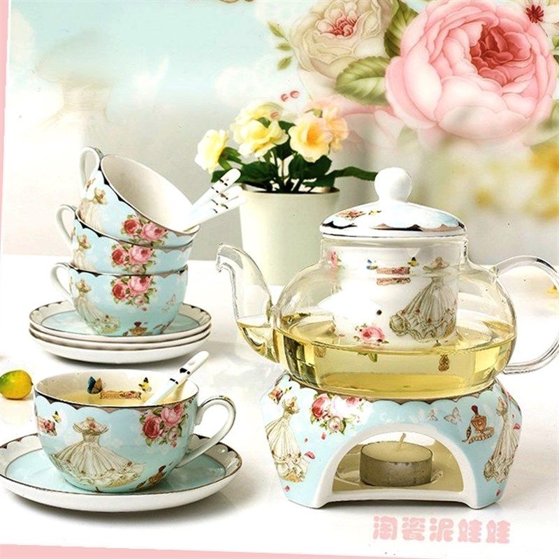 韩式陶瓷耐热玻璃花茶壶茶杯欧式煮下午茶水果花茶茶具加热套装