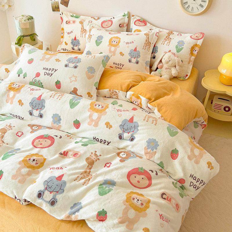 定制尺寸A类牛奶绒四件套儿童0.9/1.2/1.35米床笠定做榻榻米床单