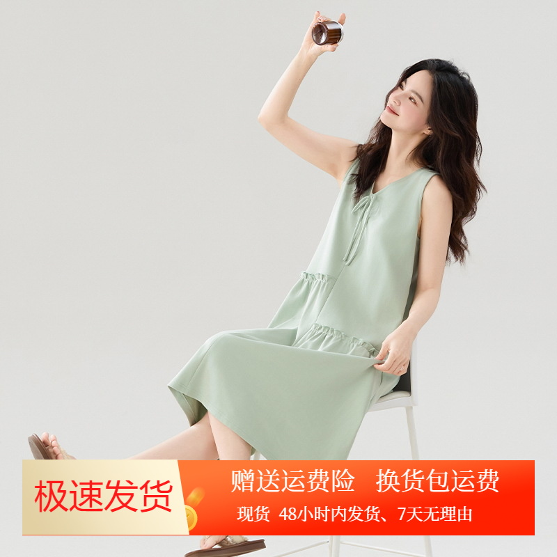 睡裙女夏季纯棉袖2025新款休闲吊带裙性感背心宽松大码胖mm睡衣