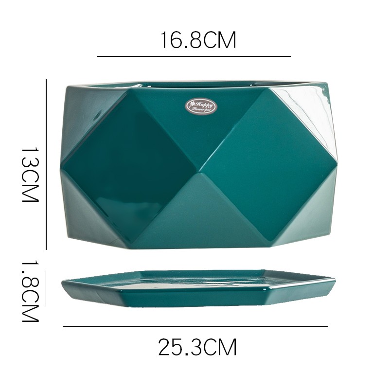 北欧简约陶瓷花盆大口径绿萝盆景大号创意棱角带托盘家用客厅阳台