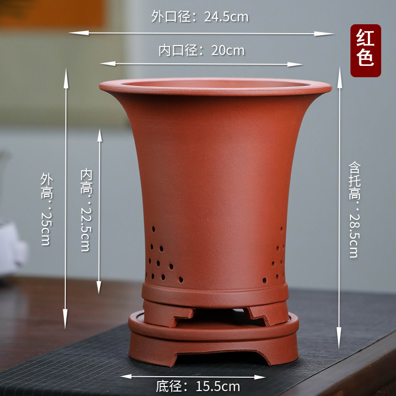 紫砂花盆兰花花盆 盆景盆中等 桌面室内个性古典精品刻绘透气花盆