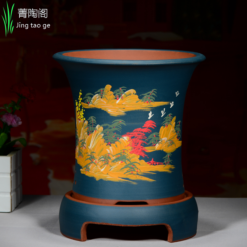 紫砂花盆精品特大号兰花盆带底座陶瓷彩绘绿植盆室内阳台君子兰盆