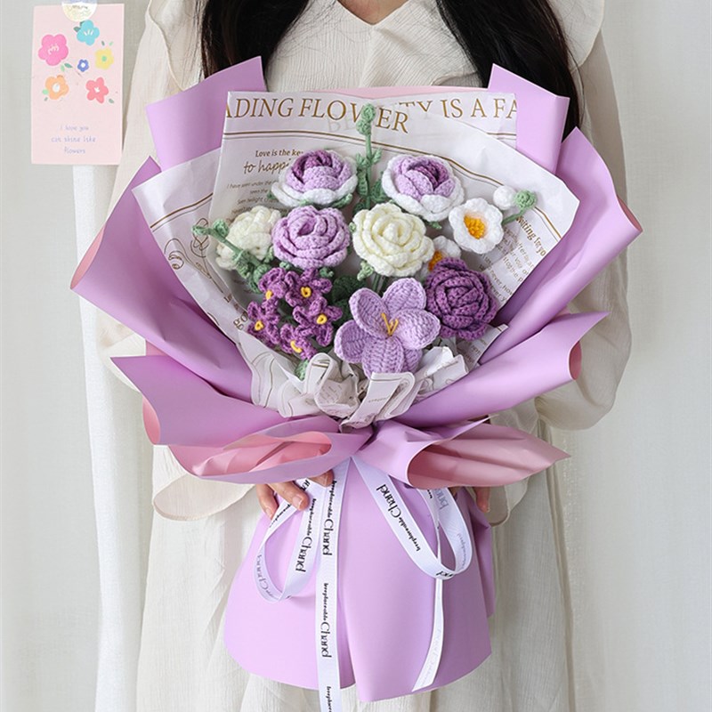 毛线针织花束小清新教师节手捧花4股牛奶棉编织手工礼物送闺蜜