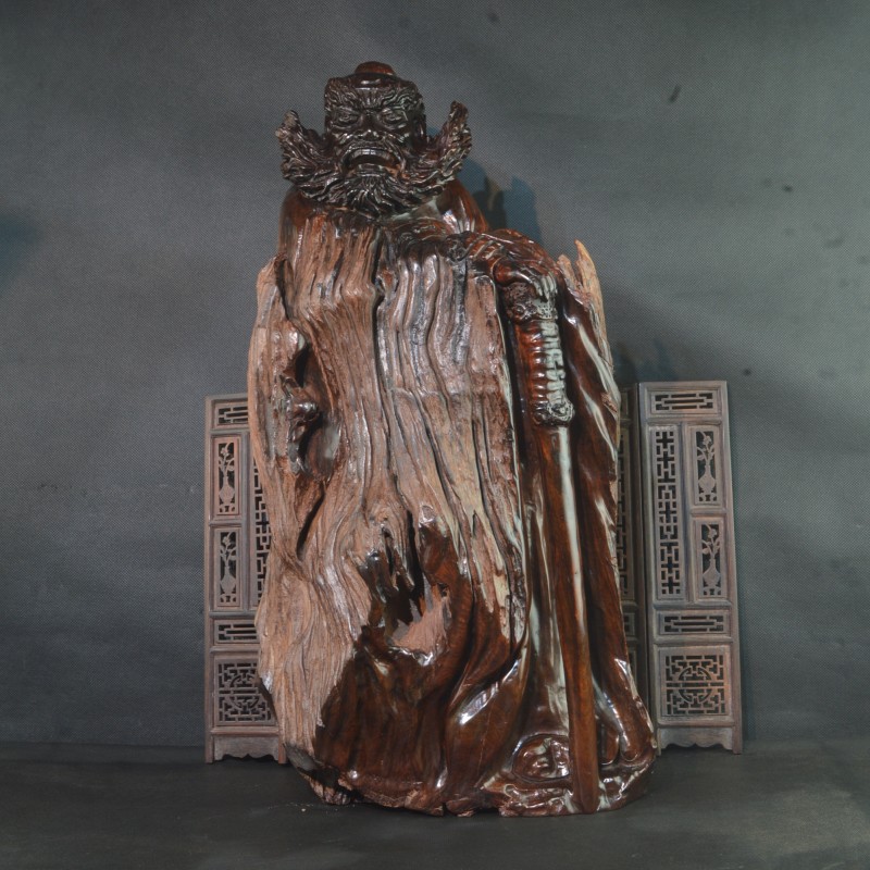 寮国大红酸枝锺馗木雕风化枯木老料客厅摆件留疤红木纯手工雕刻