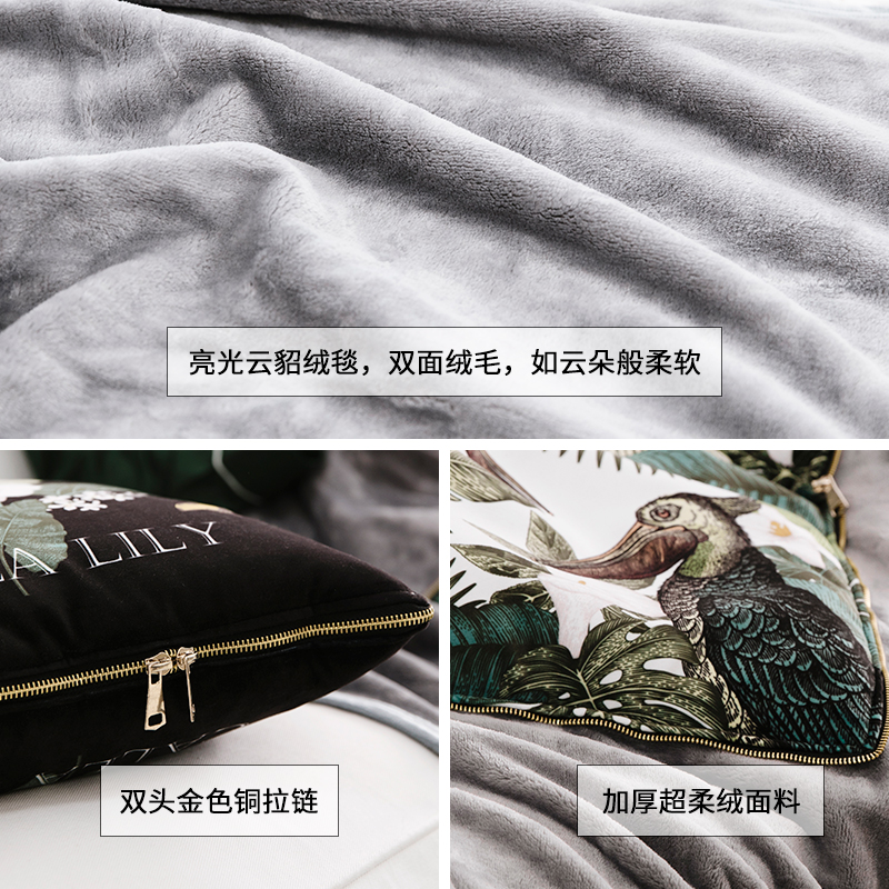 简约花鸟抱枕毯被子两用汽车沙发抱枕空调毯办公室午休被毯保暖被