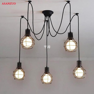 Cage 极速Vintage Iron E27 Holder Lamp Spider Pendant