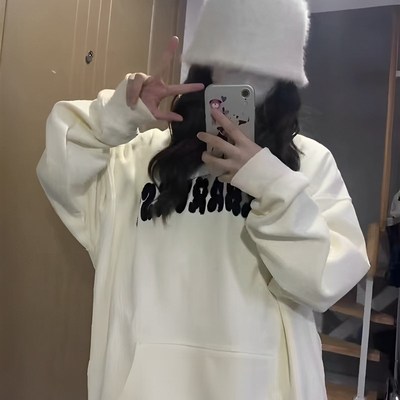 美式复古高街连帽卫衣女春秋oversize薄款外套潮牌hiphop慵懒上衣