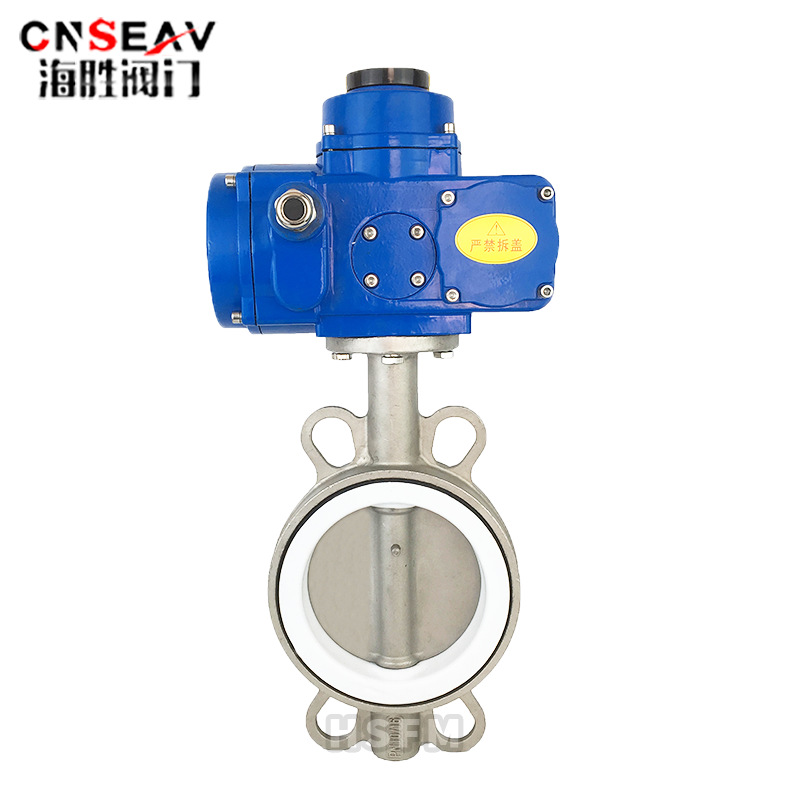304电动对夹式不锈钢蝶阀D971F-16PDN150电动四氟软密封蝶阀海胜